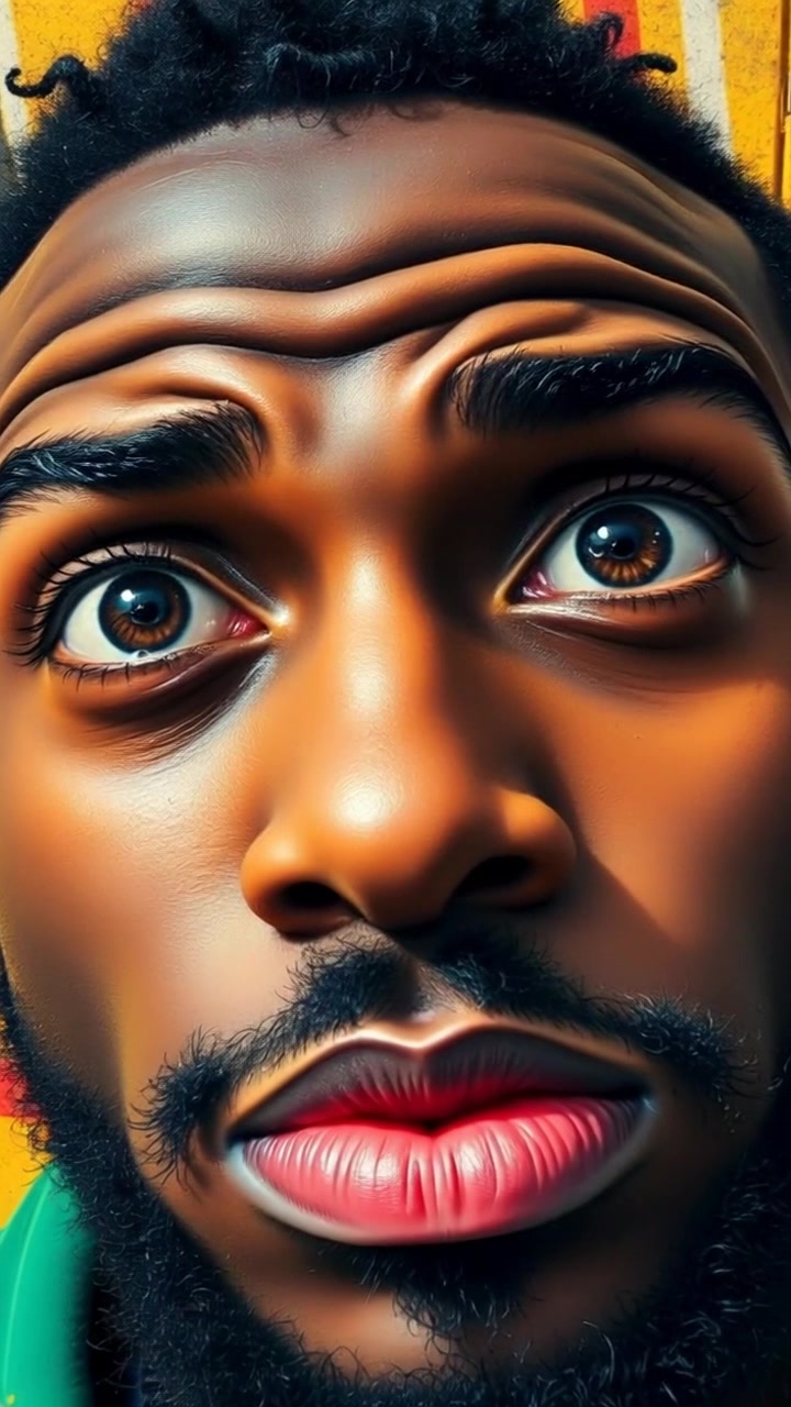 Subject: A young man with wide open eyes and raised eyebrows, conveying surprise. Subject movement: His eyes blink rapidly as he processes information, eyebrows lifting and furrowing in reaction. Scene: Intense close-up of his face, with soft bokeh in the background emphasizing his expression. Style: Soft, diffused lighting that highlights the contours of his face, creating a warm and inviting atmosphere. Motion: Camera slowly zooms in on his eyes, capturing the subtle shifts in emotion while maintaining focus on his expression.