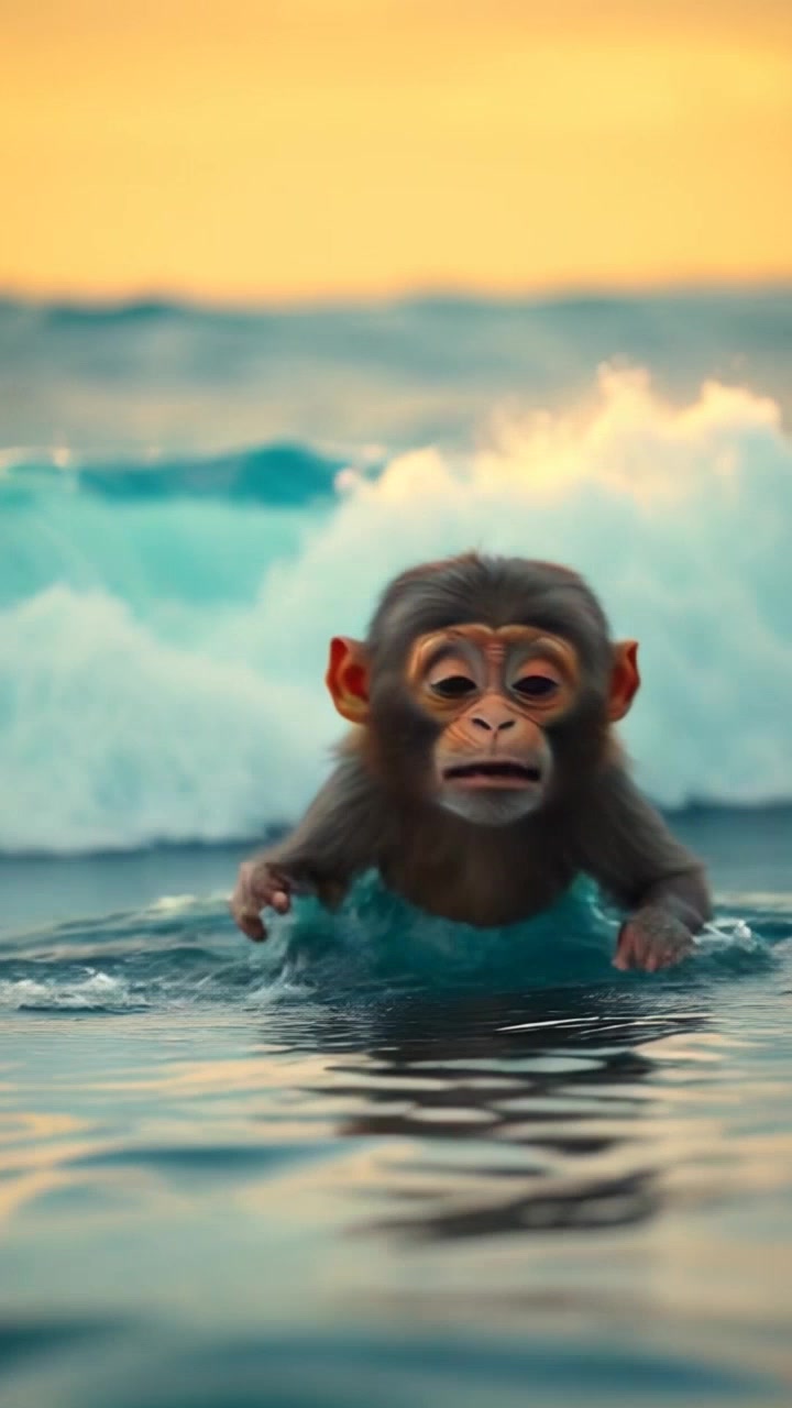 Desperate Pleas: A Monkey's Struggle in the Ocean