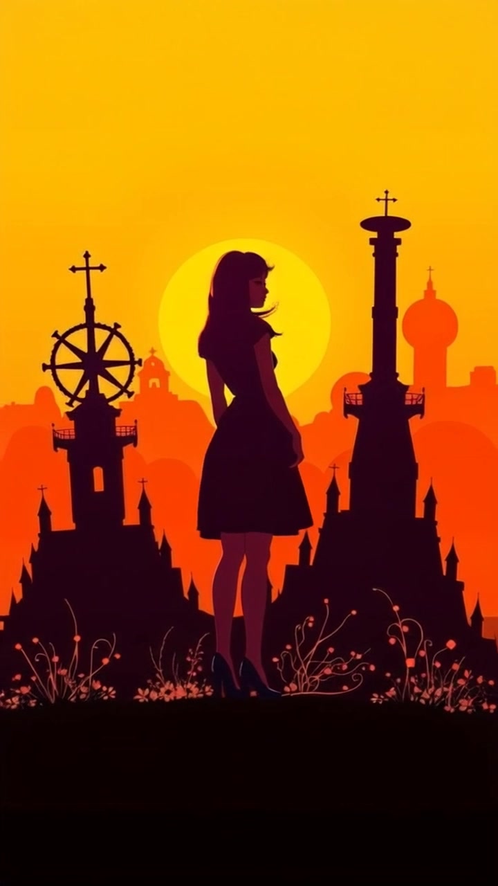 Subject (Silhouette of a woman standing on a hilltop, Hair blowing in the wind, Gazing towards the sunrise) + Subject movement (Stillness) + Scene (Hilltop overlooking a vast landscape, Sunrise in the background) + Camera Language (Push in towards the silhouette, Slow pan from left to right) + Lighting (Golden hour light casting long shadows) + Atmosphere (Serene and peaceful)