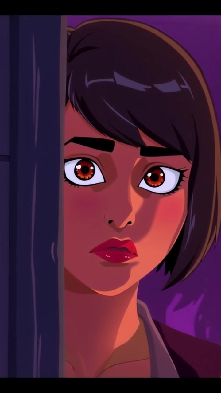 Subject: A person expressing a mix of curiosity and apprehension near a door. Subject movement: The person slowly leans towards the door, contemplating whether to enter. Scene: An interior hallway with soft lighting highlighting the texture of the walls and the doorframe. Motion: Camera gently pushes in to capture the subtle facial expressions, focusing on their eyes and body language, creating an intimate atmosphere.