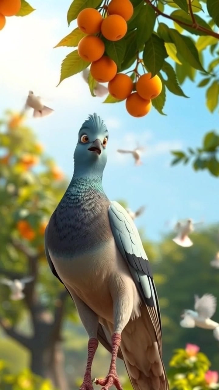 Pigeon, still crying, speaking to the sky with its sharp pointed beak open.