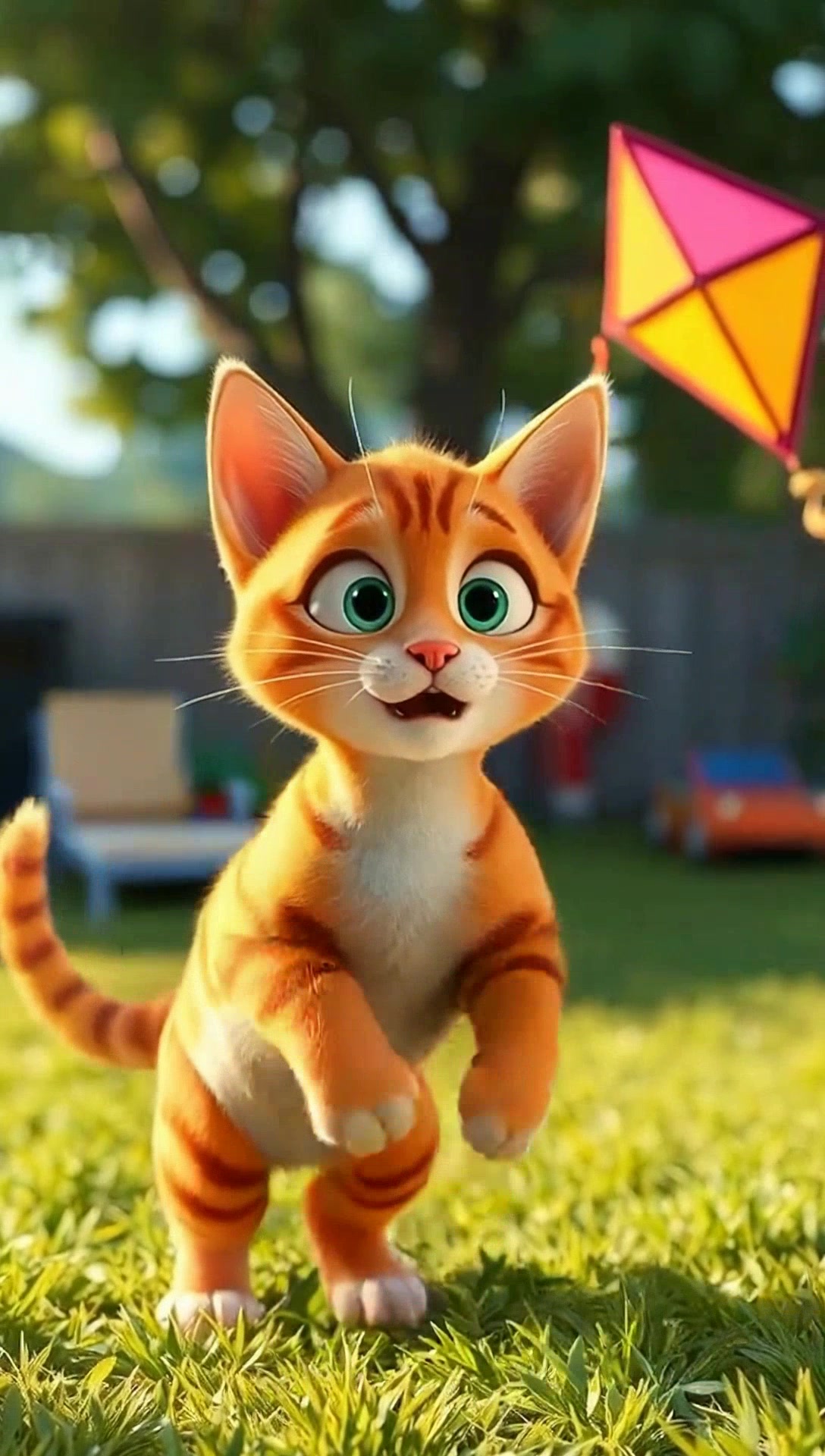 Cat Chases After Flying Kite