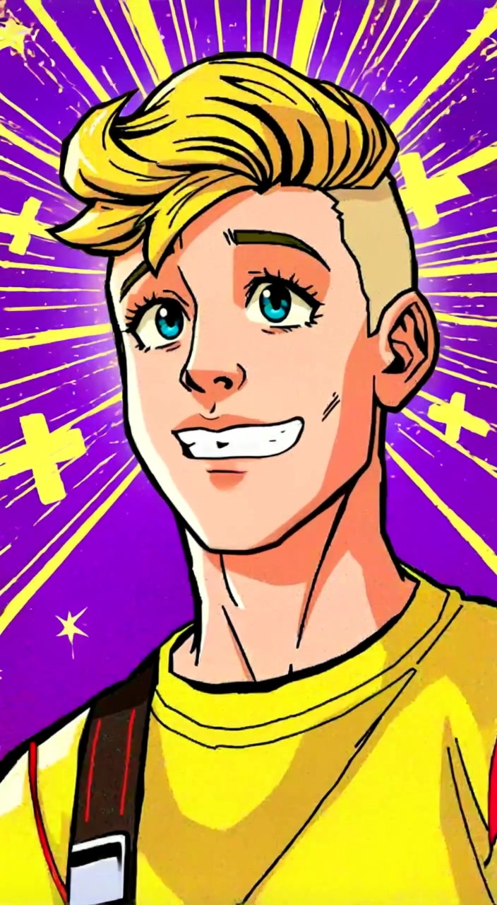 The boy reaches for a glowing power-up, eyes wide with excitement as light radiates around him.