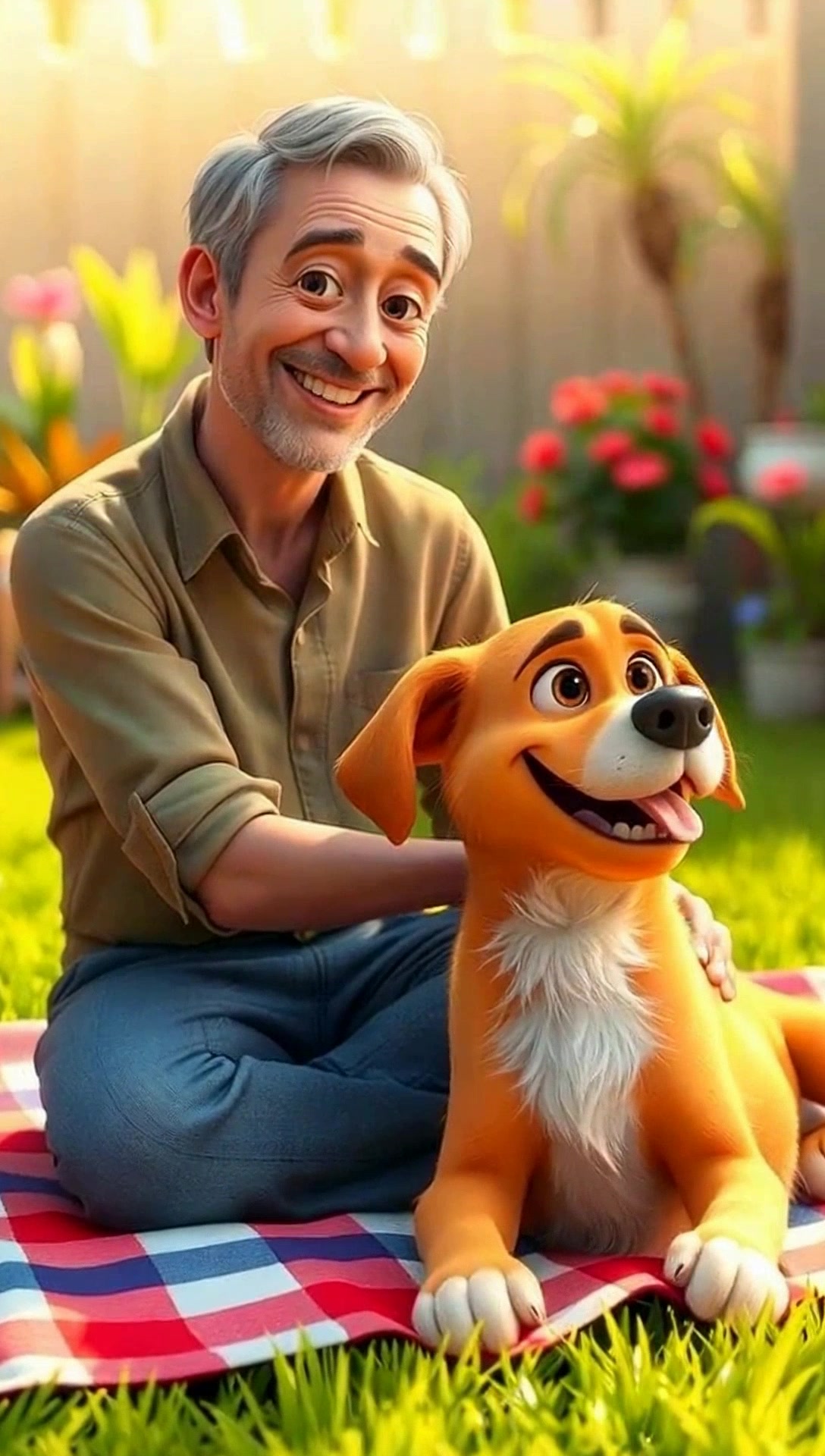 Playtime Adventures: 3D Child and Dog in the Backyard