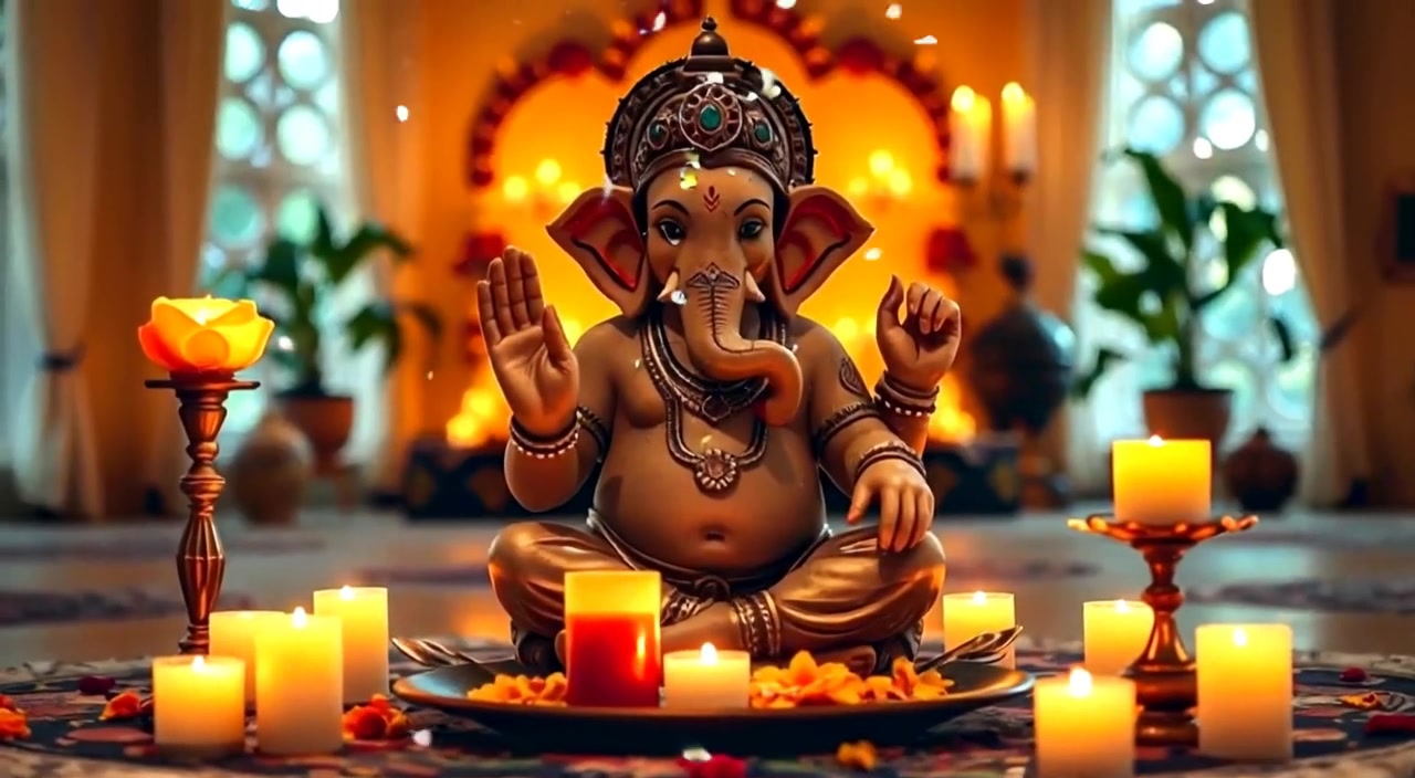 Creativity in Ganesh Arti with Flowing Flowers