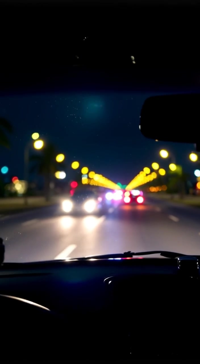 Nighttime Drive: A Cautious Journey Behind a Smoky Truck