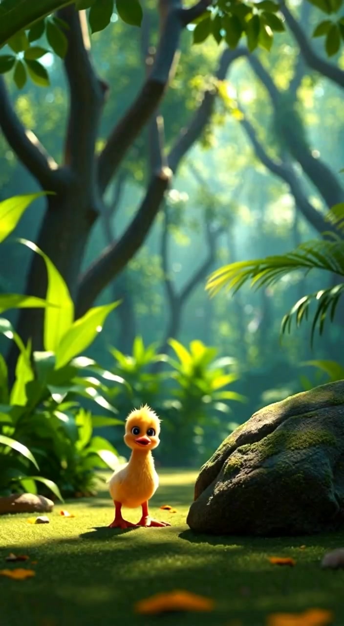 Duckling and Kitten Play in the Jungle
