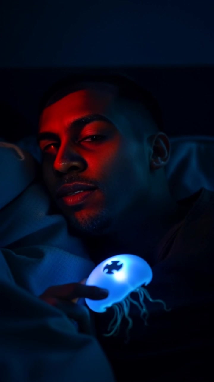 Scene: A young boy peacefully sleeping in a dimly lit room, soft moonlight casting a gentle glow on his face. Style: Subdued, ambient moonlight creates a serene and tranquil atmosphere. Motion: The camera starts with a close-up of the boy's serene expression, then slowly pulls back, revealing the cozy room as the faint light flickers, creating an intimate and calming effect.
