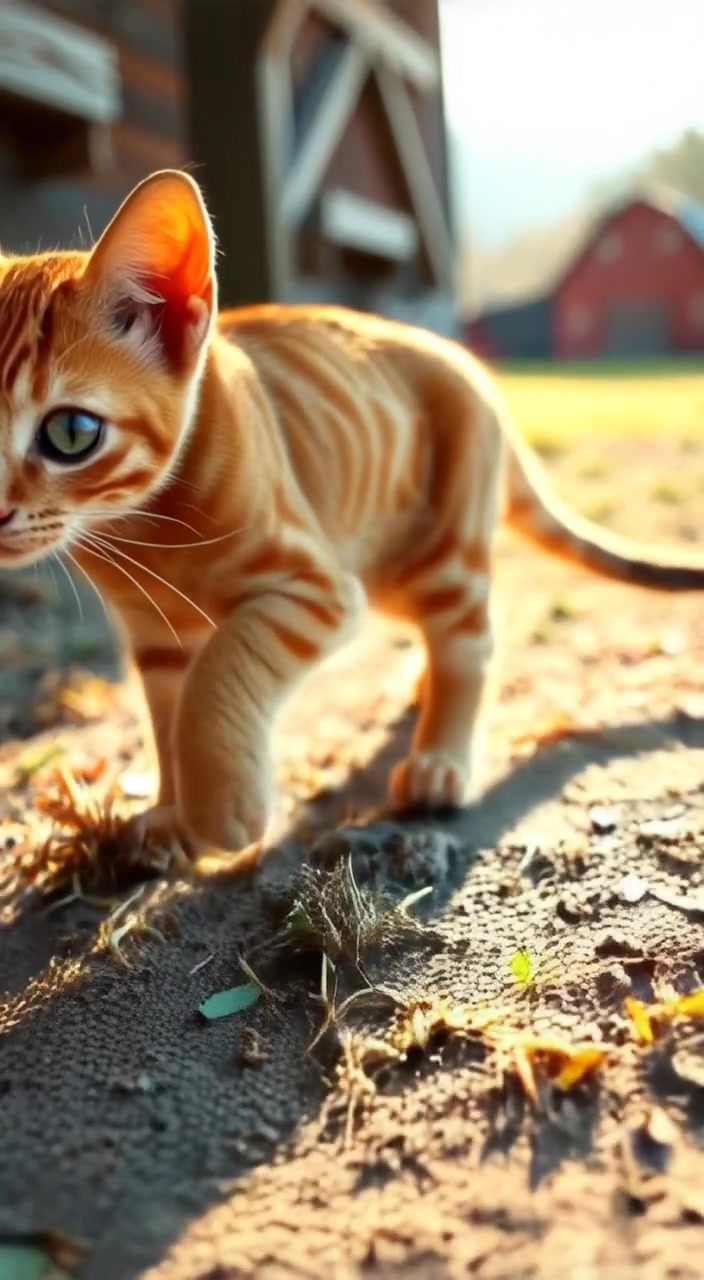 A close-up of the orange cat's muscular body with sharp claws, focusing on its twitching tail.