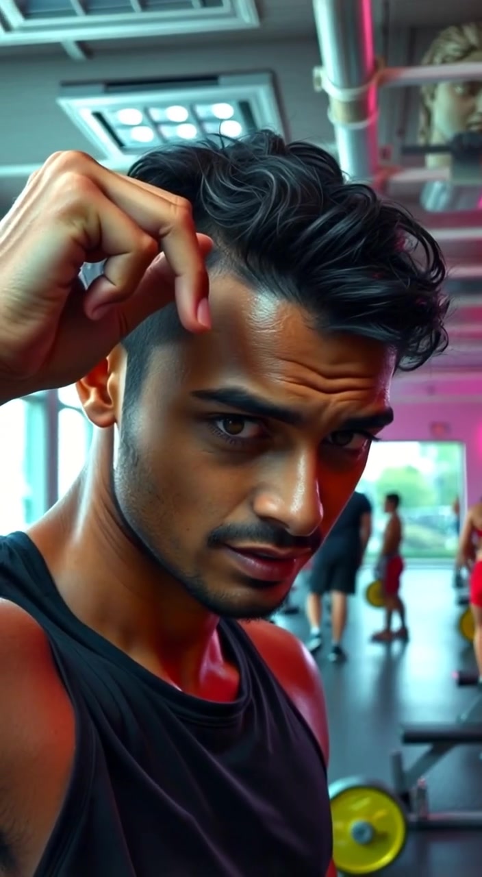 A close-up of Rohan wiping sweat from his forehead during an intense outdoor workout.