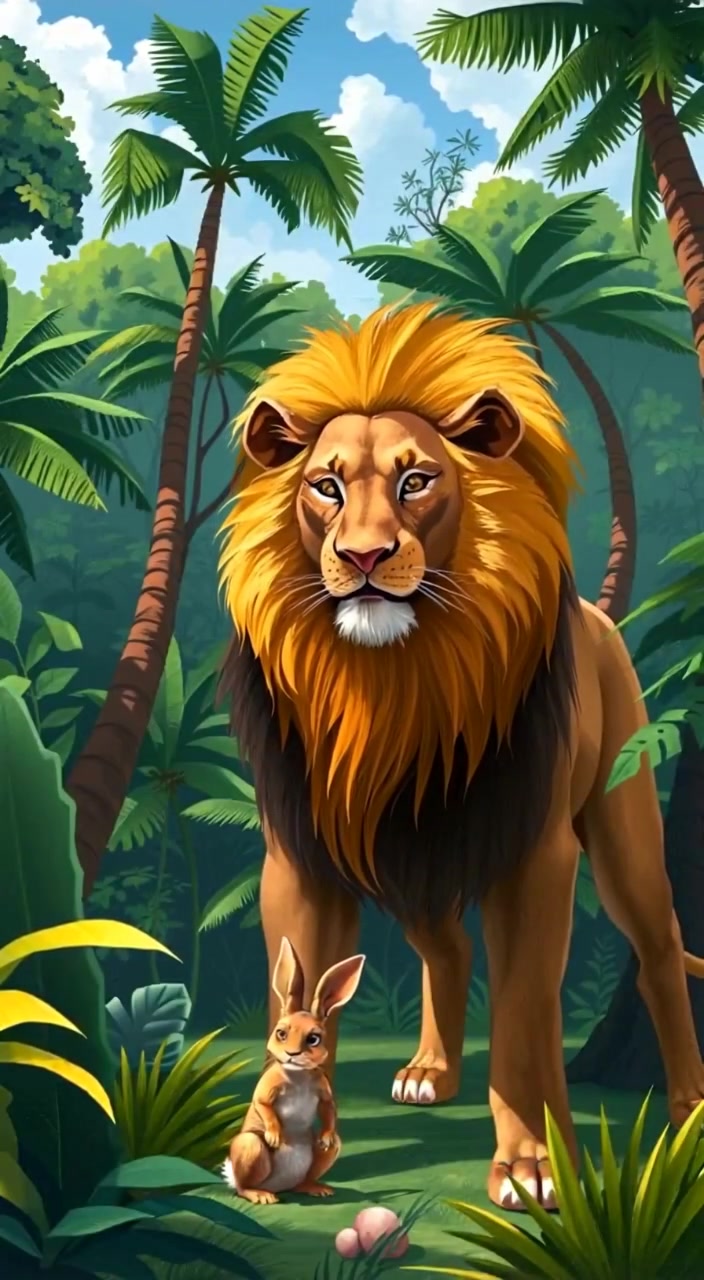 Epic Showdown: Tiny Rabbit Outsmarting the Mighty Lion!