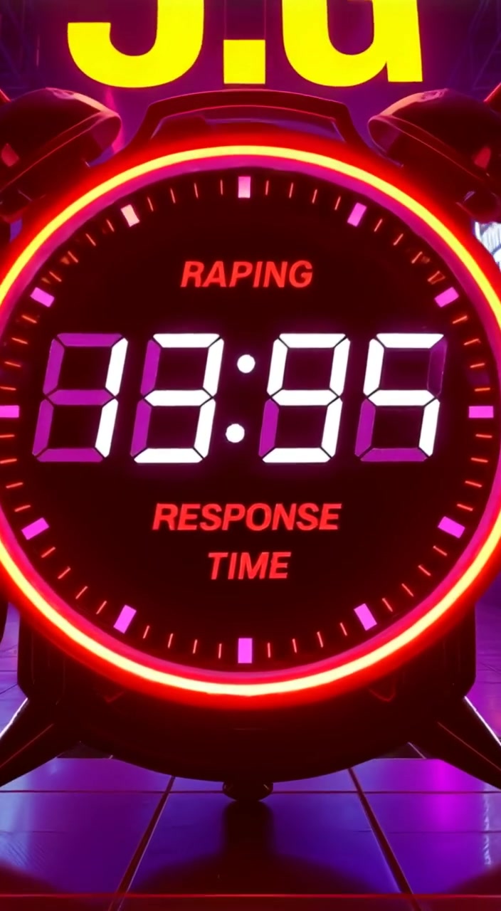 The digital clock ticks down rapidly, neon lights flashing brightly in the dimly lit room.