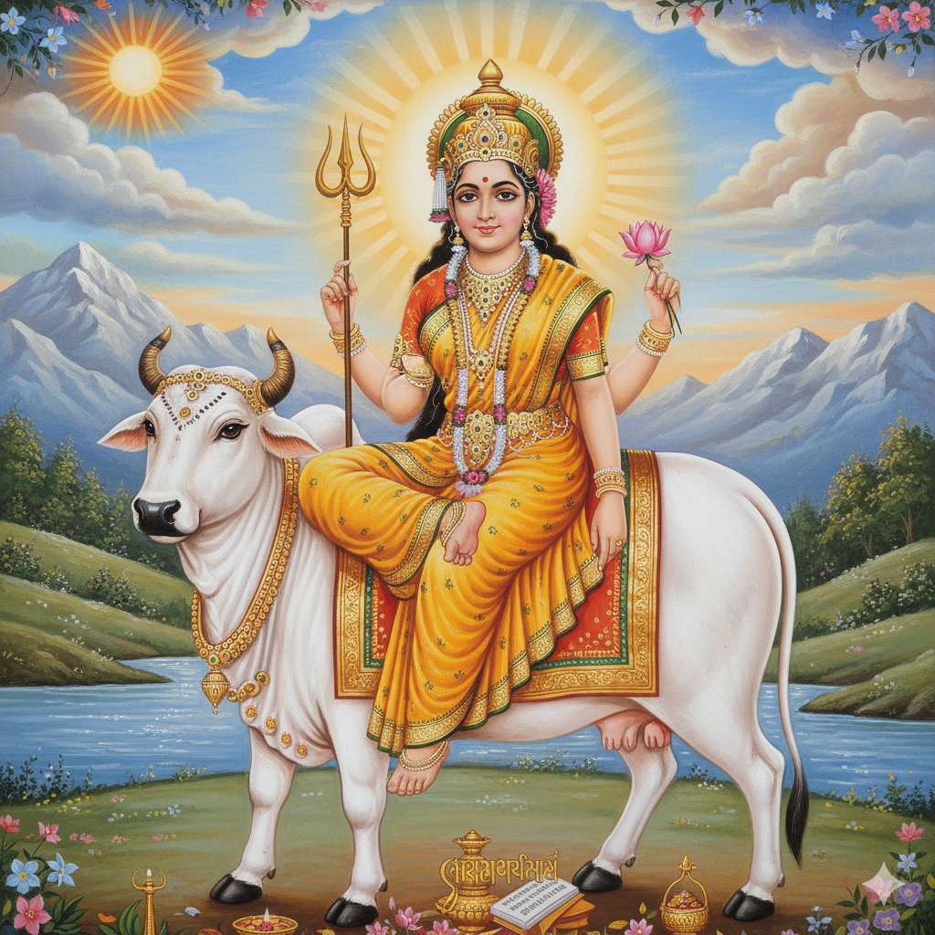 भक्तिपूर्ण एनिमेसन: देवी माँ शैलपुत्रीको दिव्य रूप