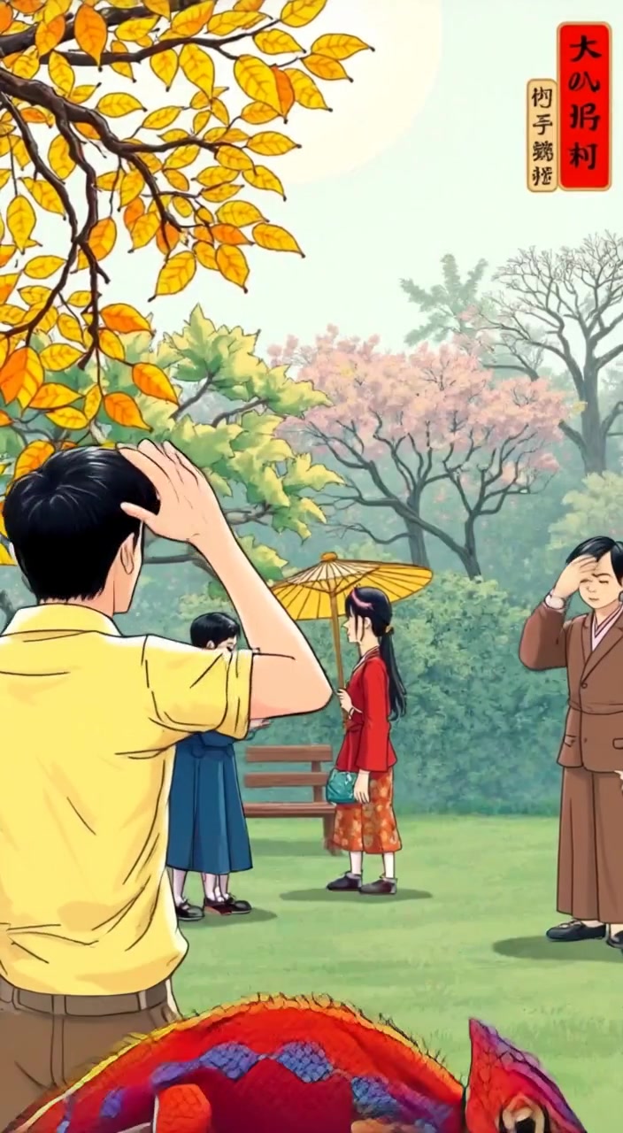 A person adjusts their sunhat, enjoying the warm sunlight in a lively park filled with people interacting.