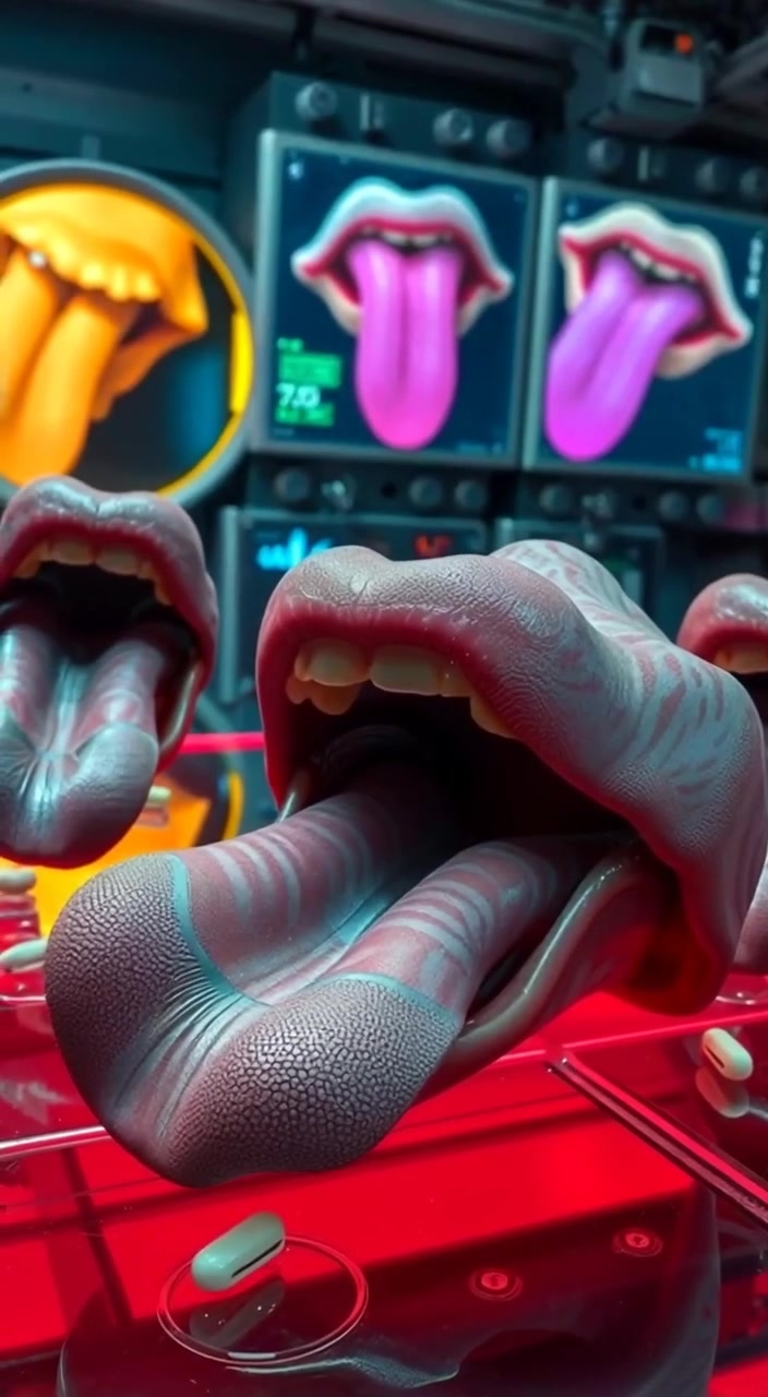 Various tongues gently move and flicker against a vibrant backdrop, showcasing unique textures and intricate patterns.