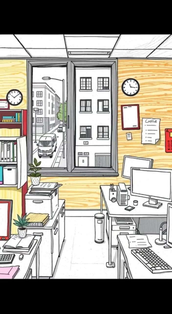Papers flutter gently as a breeze enters through the open window in the busy office.