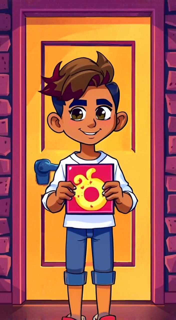 The woman gently opens the door, revealing a box of sweets balanced in her hands.
