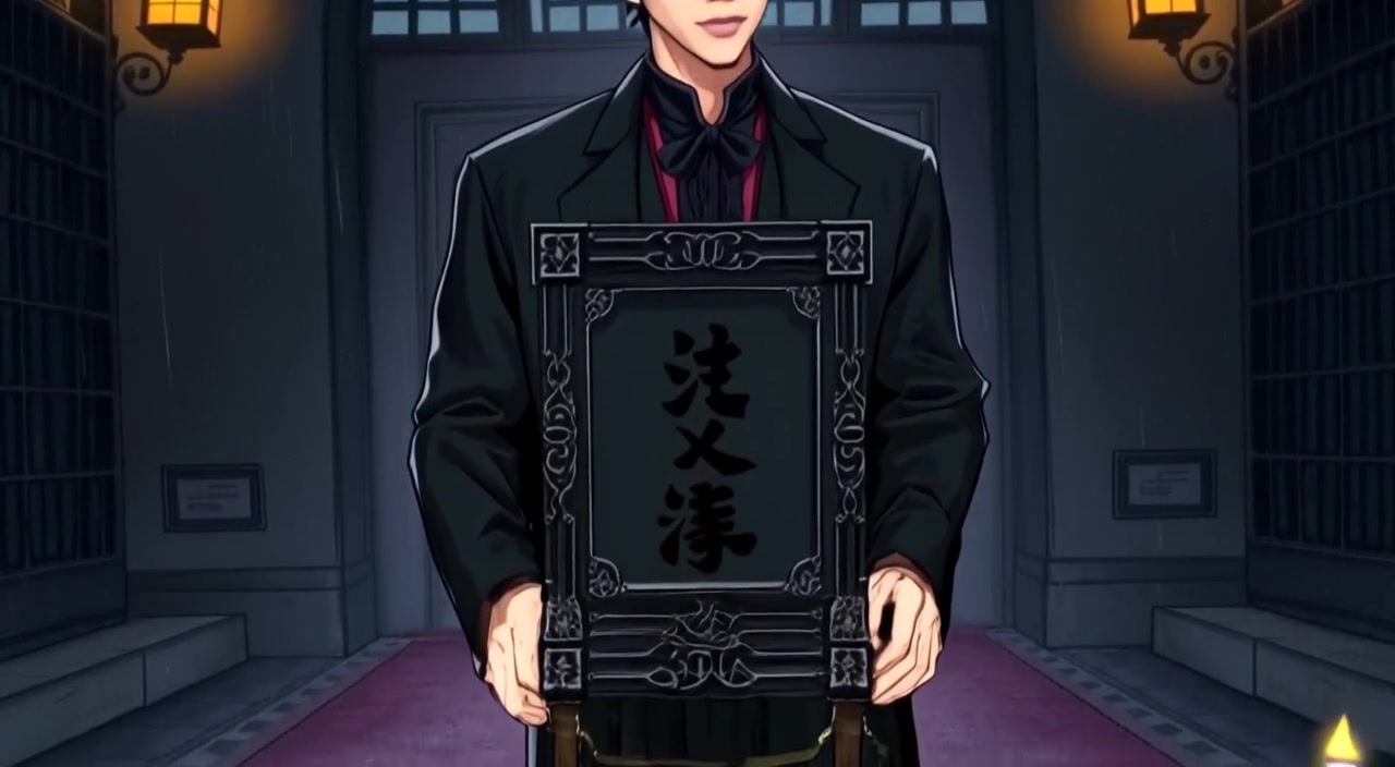The man gently touches the ceremonial tablet as the flickering candlelight dances in the dimly lit room.