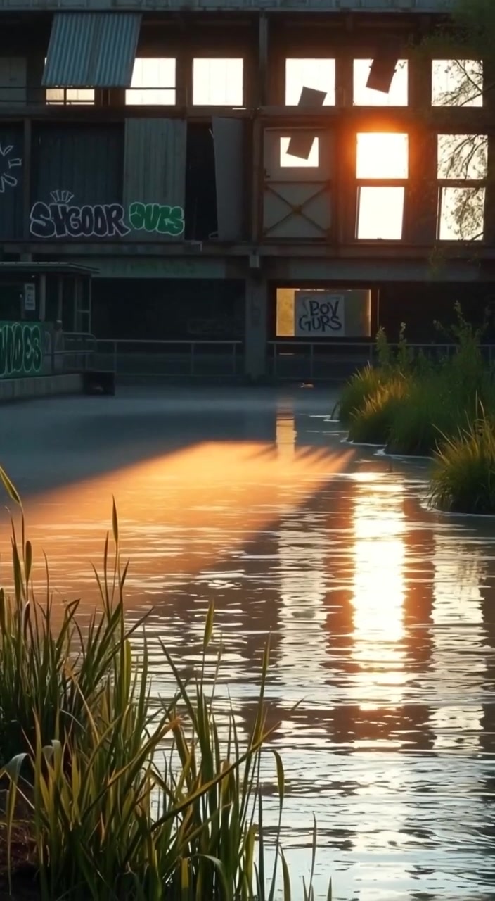 Gentle ripples flow on the river surface as mist slowly rises in the serene dawn light.