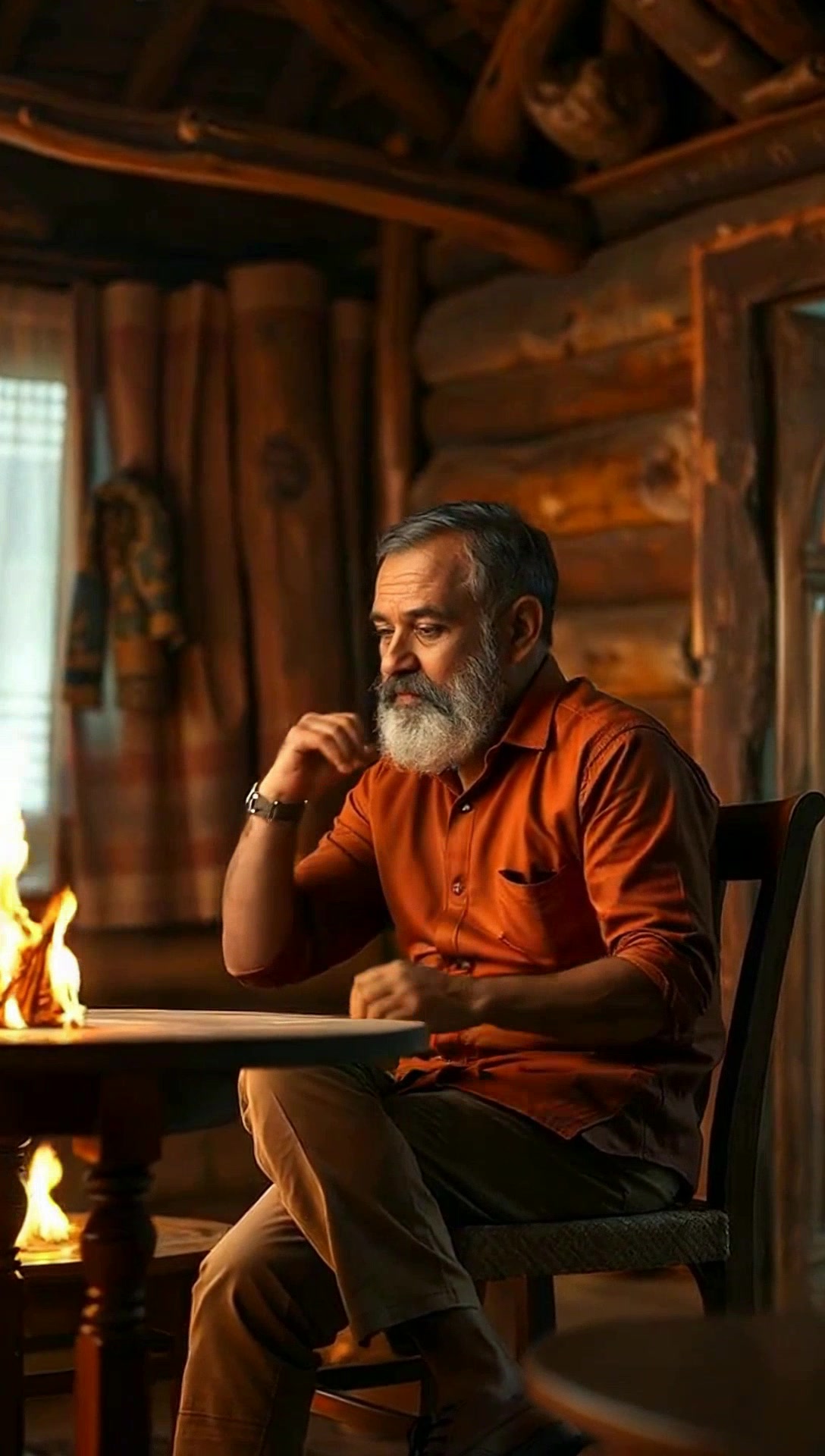 Contemplation by the Fire