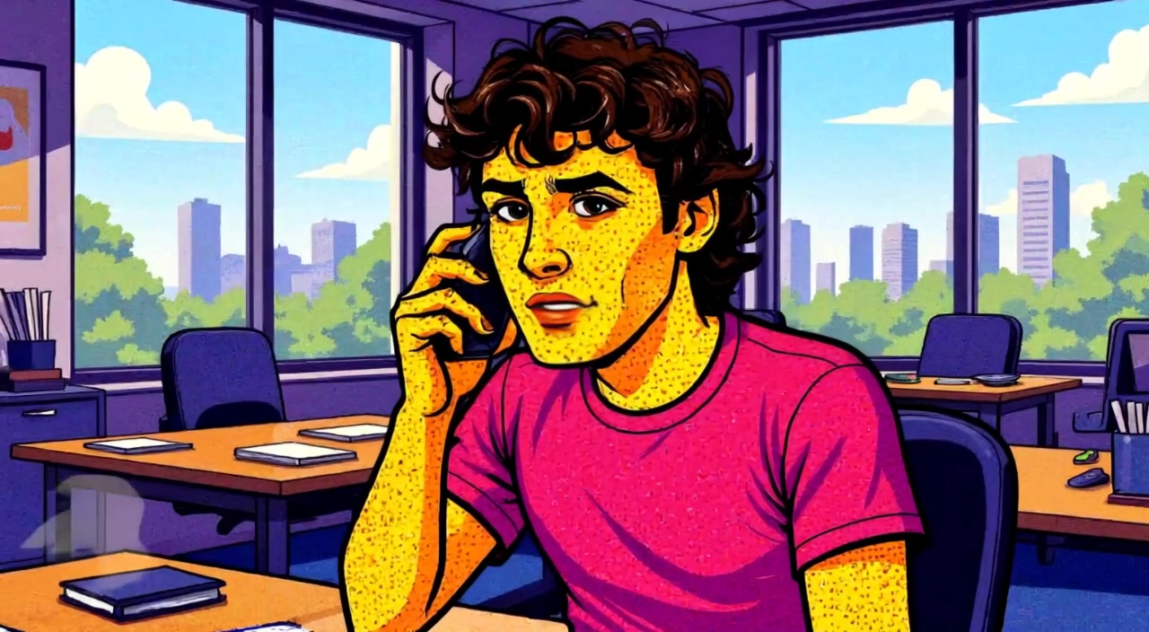 The man furrows his brow as he scrolls through his phone, each detail of concern evident on his face.