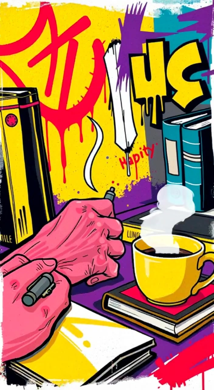 A hand gently writes in a notebook as steam rises from a cup of coffee nearby.