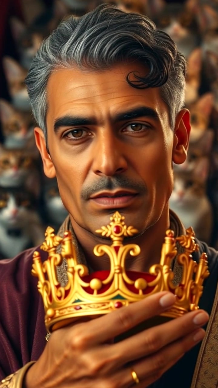 Subject: A determined individual holding a crown, gazing confidently into the distance. Scene: An intimate close-up that conveys a sense of purpose, set against a softly blurred background. Motion: The camera slowly pushes in to capture the intensity of the subject's expression, with warm, focused lighting creating an inviting yet powerful atmosphere.