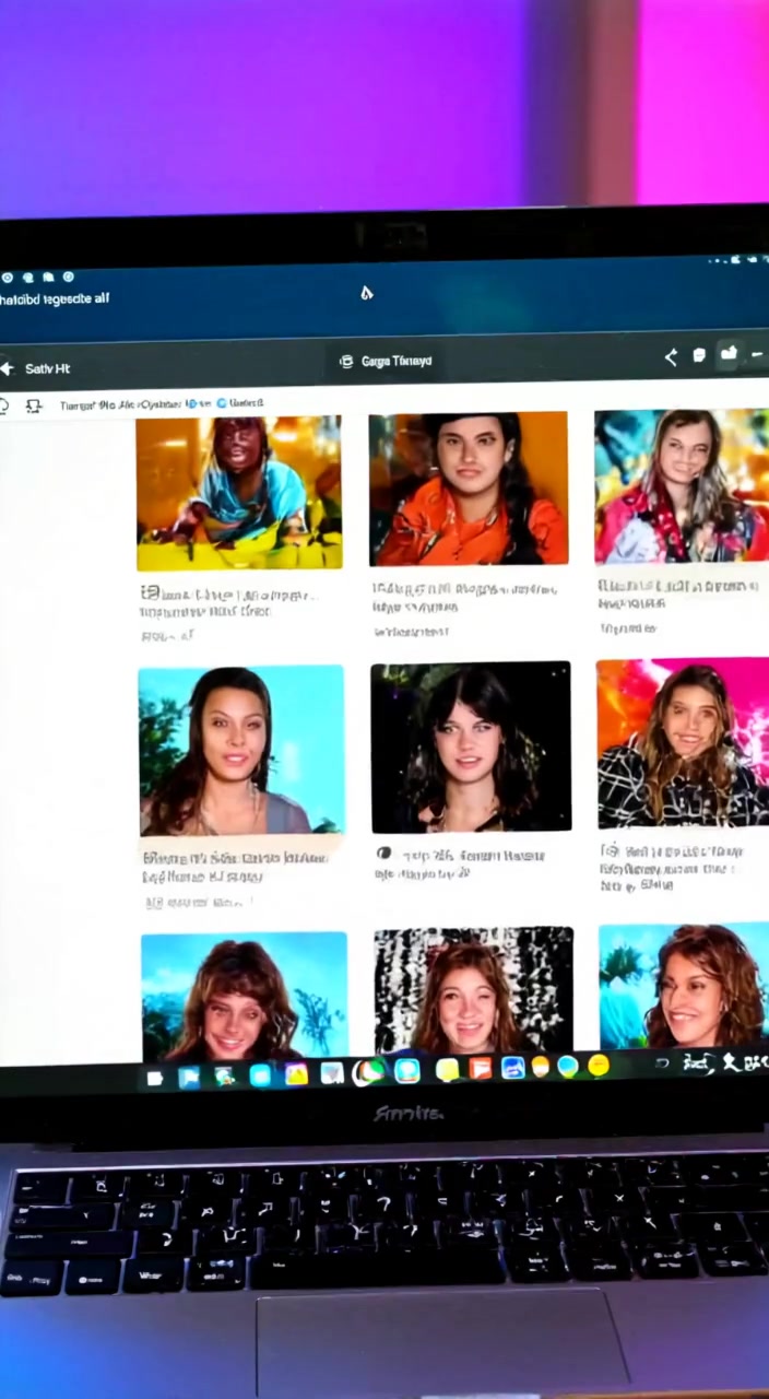 The young man gently scrolls through TikTok on his laptop, profiles shifting slowly on the screen.