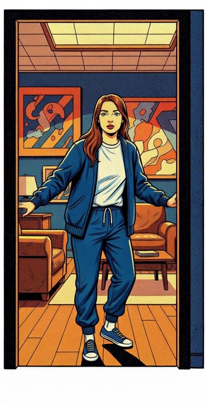 Alice stands at the entrance of a cold room, looking hesitant.