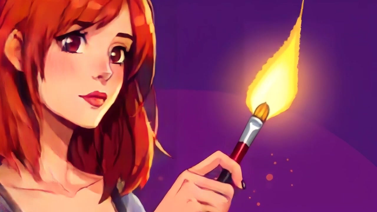 Subject: A glowing paintbrush held by an artist preparing to paint. Scene: The artist is surrounded by a mystical light in a softly illuminated studio filled with colorful paint palettes and canvases. Style: Warm and inviting lighting that enhances the ethereal atmosphere. Motion: The camera slowly zooms in to focus on the glowing paintbrush, capturing the play of light as it elegantly sways with anticipation, surrounded by an aura of creativity.