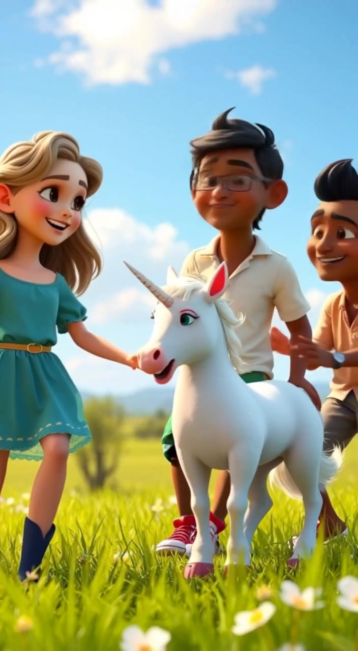 Beautiful Unicorn Playing with Kids
