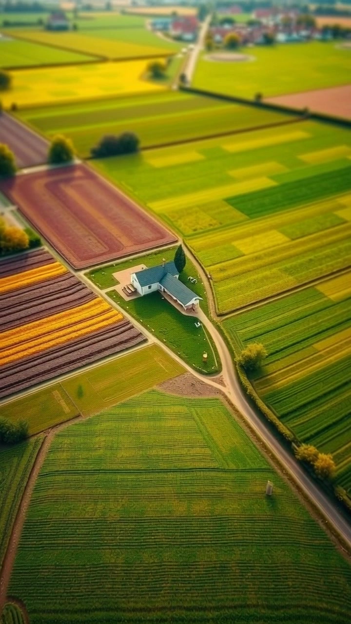 Serene Aerial View of a Rural Village in Morning Light