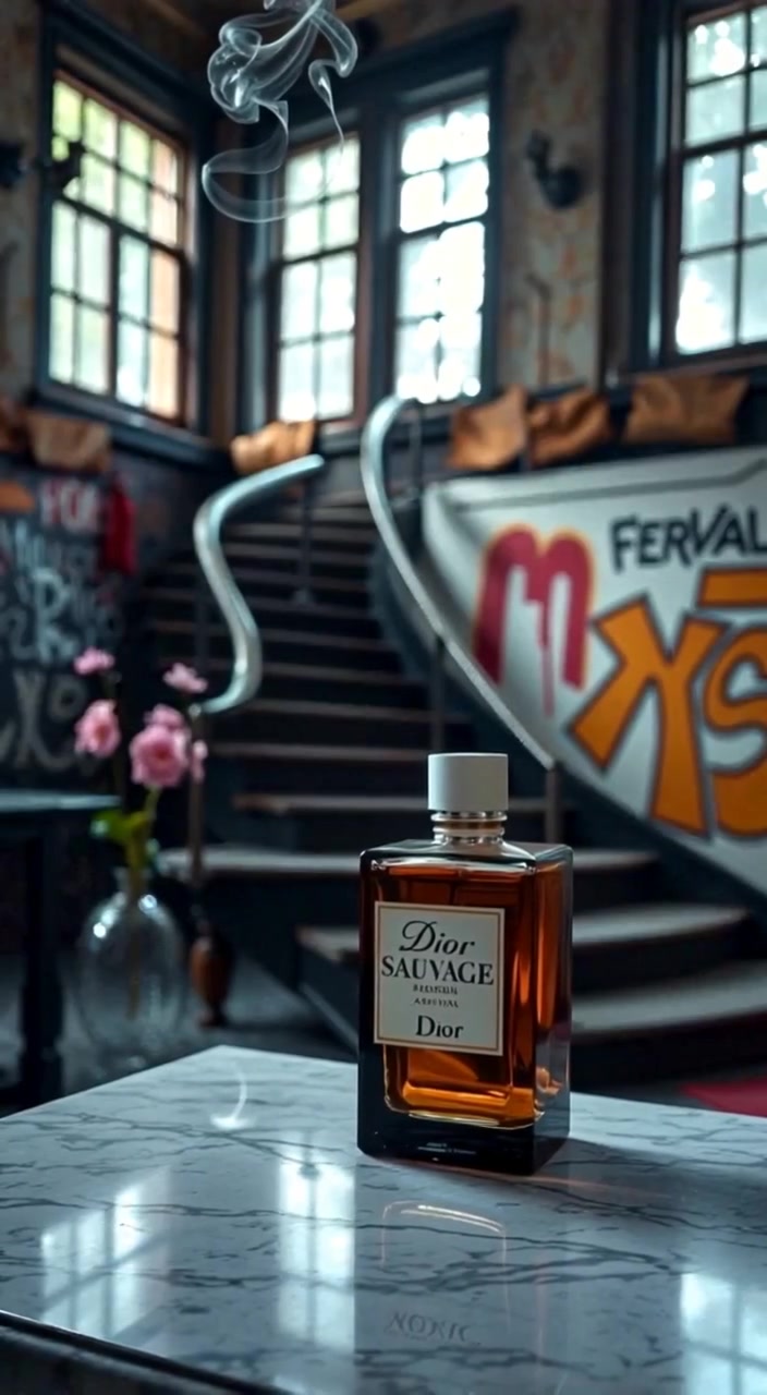 The perfume bottle gently glistens as soft light reflects off its smooth surface, creating an elegant display on marble.
