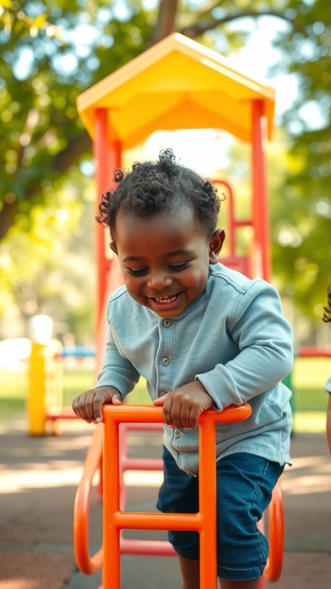 Toddler's Joyful Adventure on the Playground Ladder