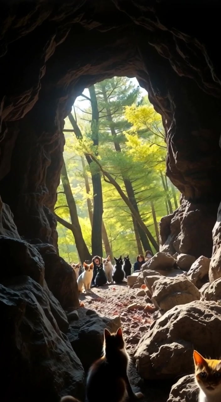 A soft glow illuminates the shimmering crystals at the cave entrance, gently revealing the rocky terrain surrounding it.
