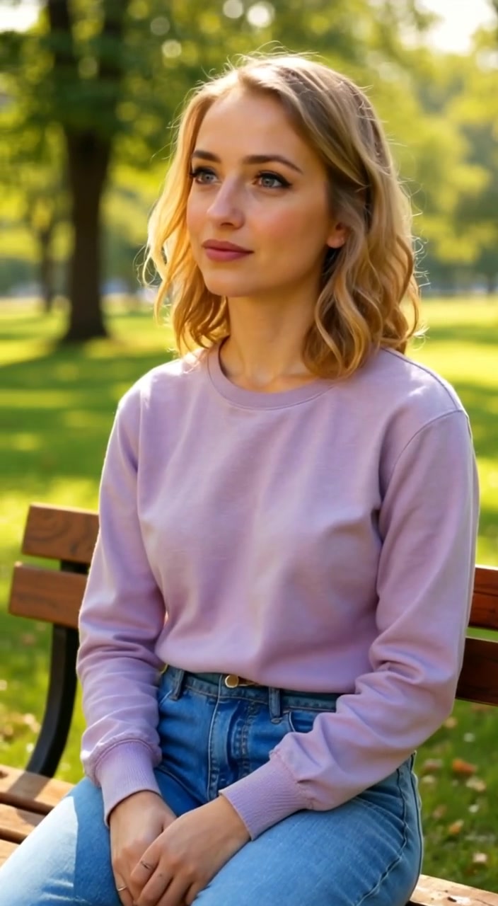 A woman gazes thoughtfully into the distance, her dreamy expression reflecting tranquility in the surrounding nature.