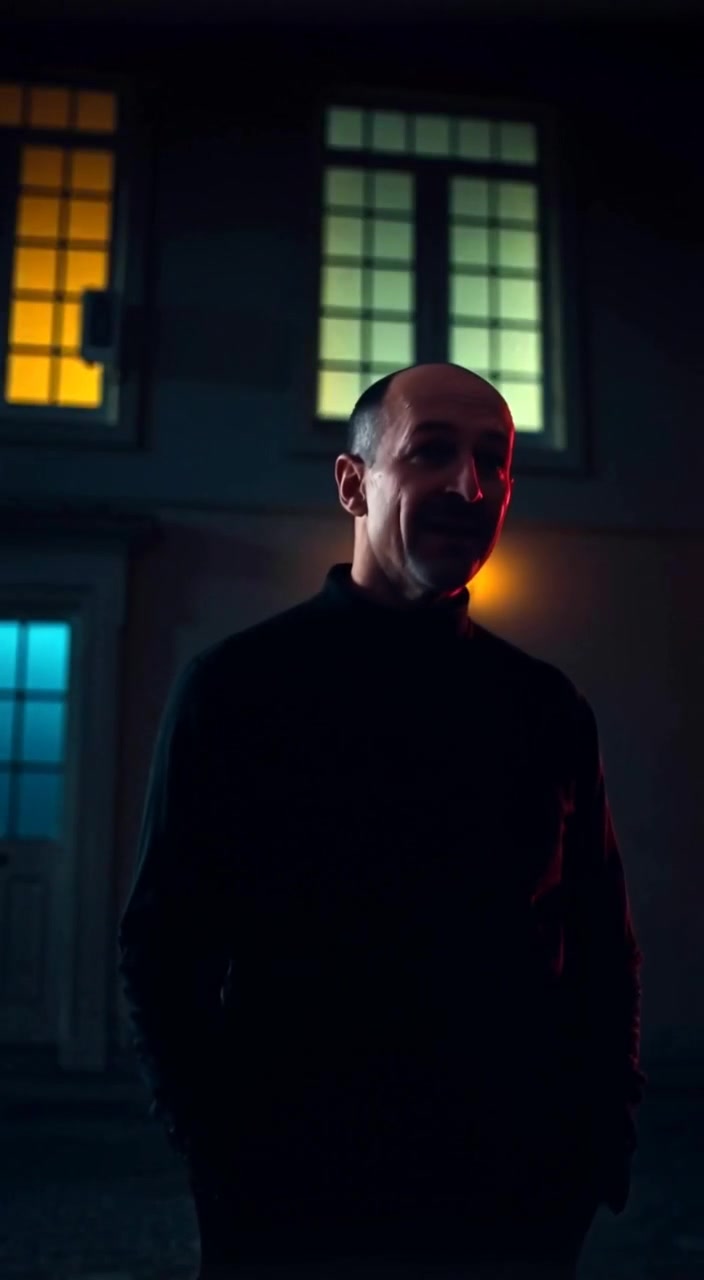 The shadowy figure gazes intently at the dimly lit building, creating an atmosphere of intrigue and suspense.