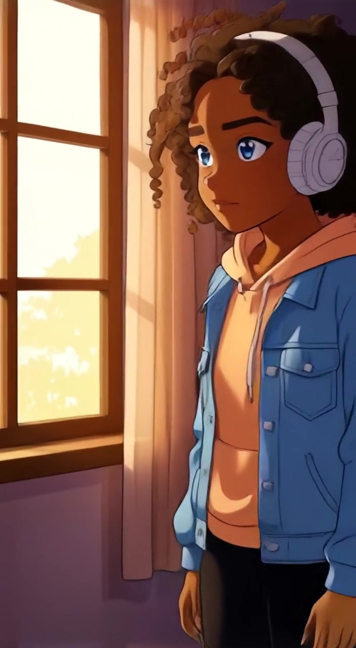 The woman gazes anxiously out of the window as shadows dance across the dimly lit room.