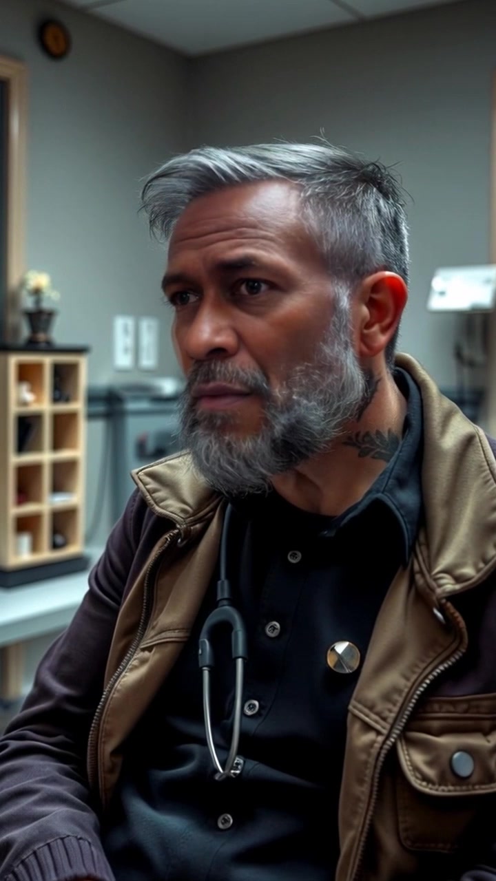 A middle-aged man, with a worried expression, sits in a doctor's office, tapping his foot nervously. The camera slowly zooms in on his face, capturing his apprehensive gaze. Close-up shot with soft, natural lighting creating a tense atmosphere.