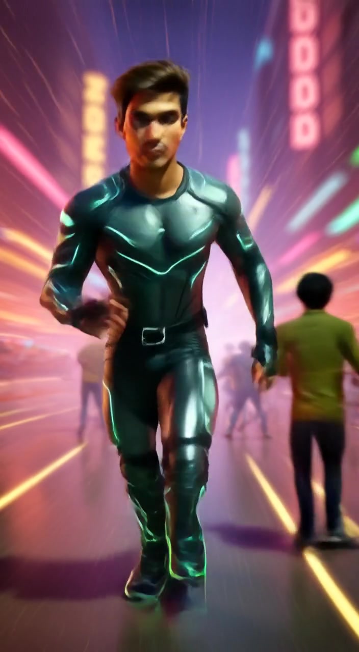 A runner glides through a bustling city street, deftly weaving around pedestrians and obstacles with focused determination.