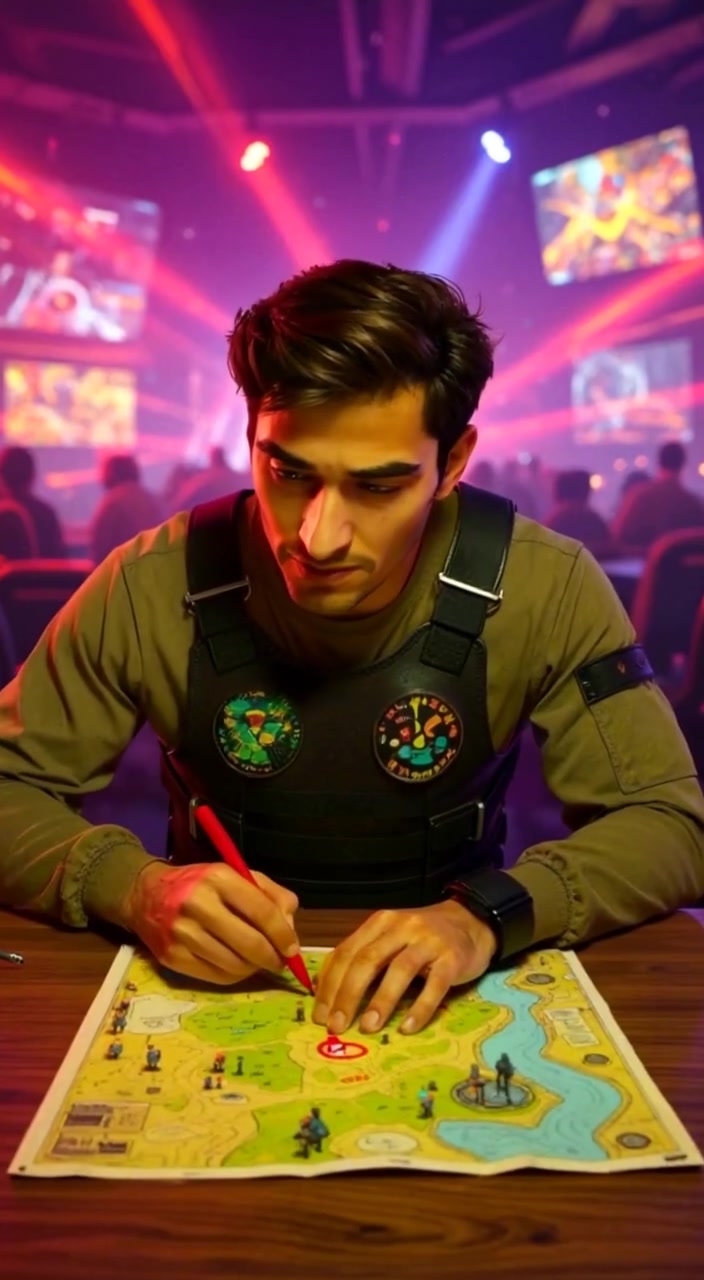 The man examines the map, gently marking key locations with a red pen while deep in thought.