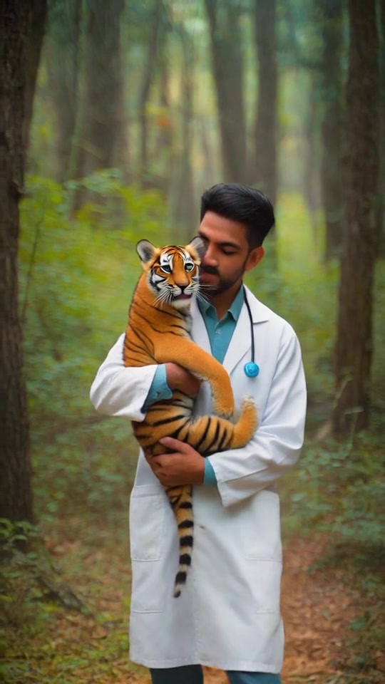 রাতে একটি বাঘ শাবকের আদর