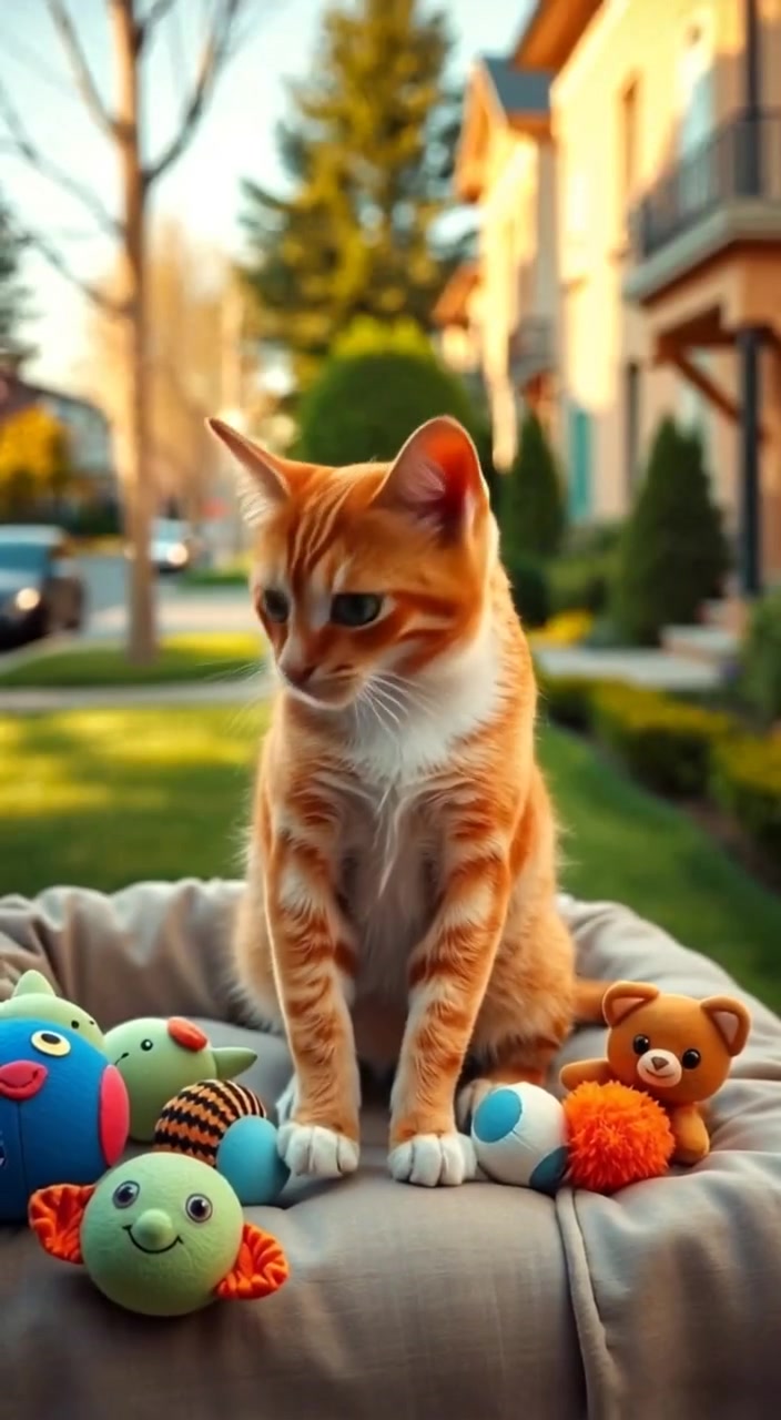 Chubby Orange Cat in Suit Chases Little Brown Puppy