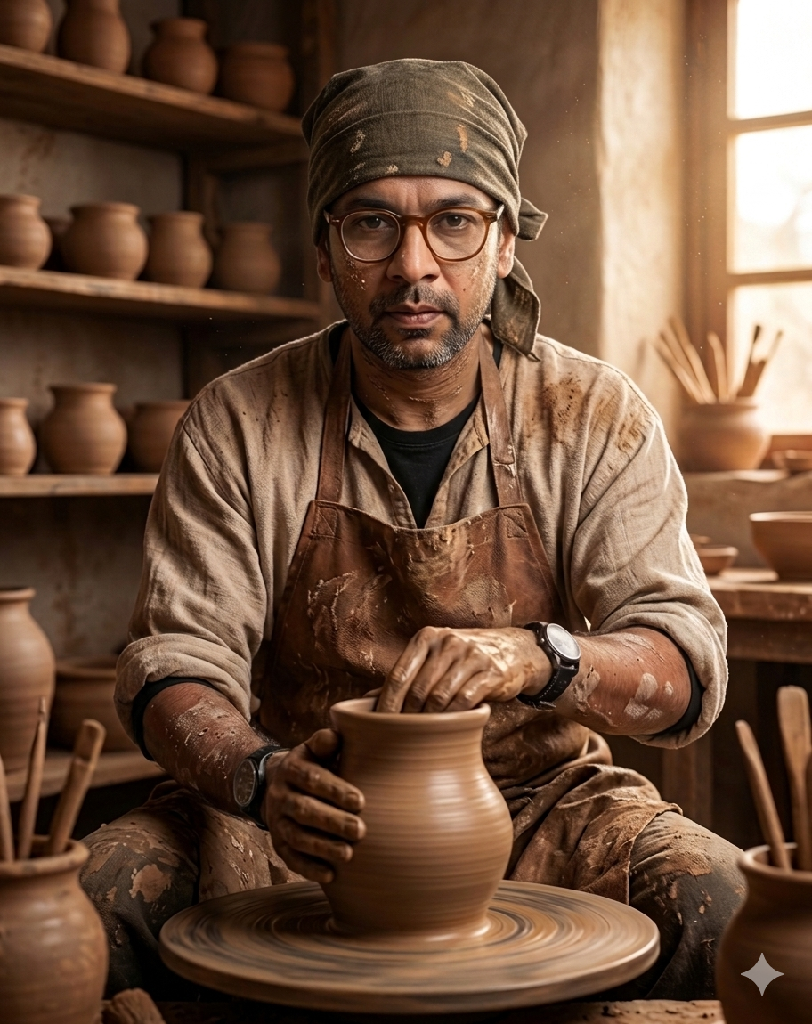 Potter's Journey: Crafting Clay Pots for the Village Market