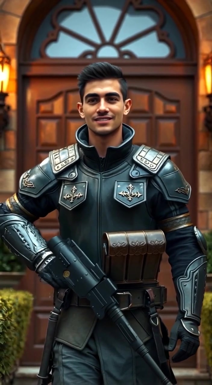 The soldier gently closes the door behind him, taking a deep breath and relaxing as he steps inside.