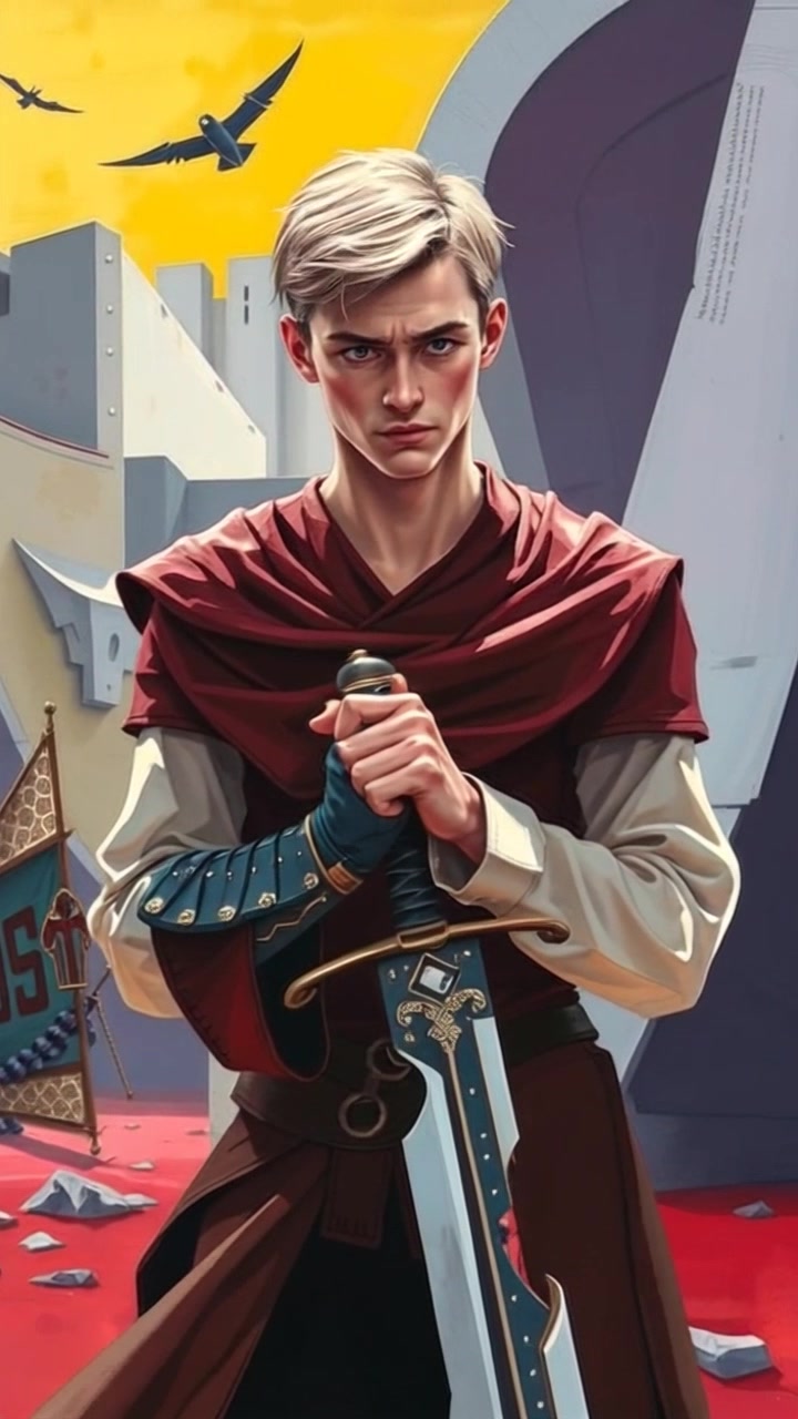 Subject: A defeated knight stands forlornly on a desolate battlefield, the weight of his cracked sword heavy in his hand. Scene: The battlefield is strewn with remnants of conflict, ominous clouds gathering overhead, casting a somber shadow over the landscape. Style: Dramatic, low light enhances the knight's weary expression, while the atmospheric tension is palpable. Motion: The camera slowly pushes in on the knight, capturing the despair in his posture against the vast emptiness of the war-torn expanse around him.