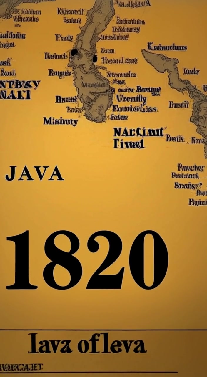 An old-style map of Java, marked with highlighted areas, depicting the birth year '1820'.
