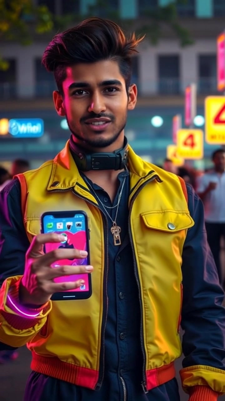 Subject: A Protagonist standing outdoors, showcasing an excited expression as he holds his phone, demonstrating the app. Subject movement: He shifts his weight slightly from one foot to the other while animatedly discussing the app's features. Scene: An outdoor park filled with greenery and vibrant flowers, under a clear blue sky. Lighting: Bright, natural daylight illuminating the scene, creating a cheerful and inviting atmosphere. Motion: The camera slowly pushes in to capture the Protagonist's enthusiasm, focusing on the expressions and interactions as he gestures animatedly.
