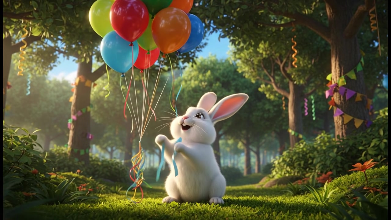 Cute White Bunny's Birthday Celebration in the Forest
