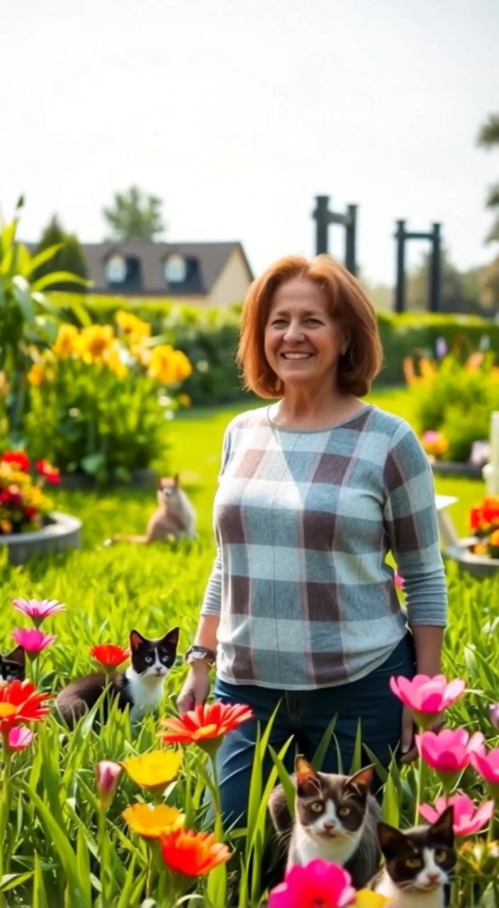 A butterfly flutters gently above vibrant flowers in a sunny garden, with the soft breeze rustling the greenery.